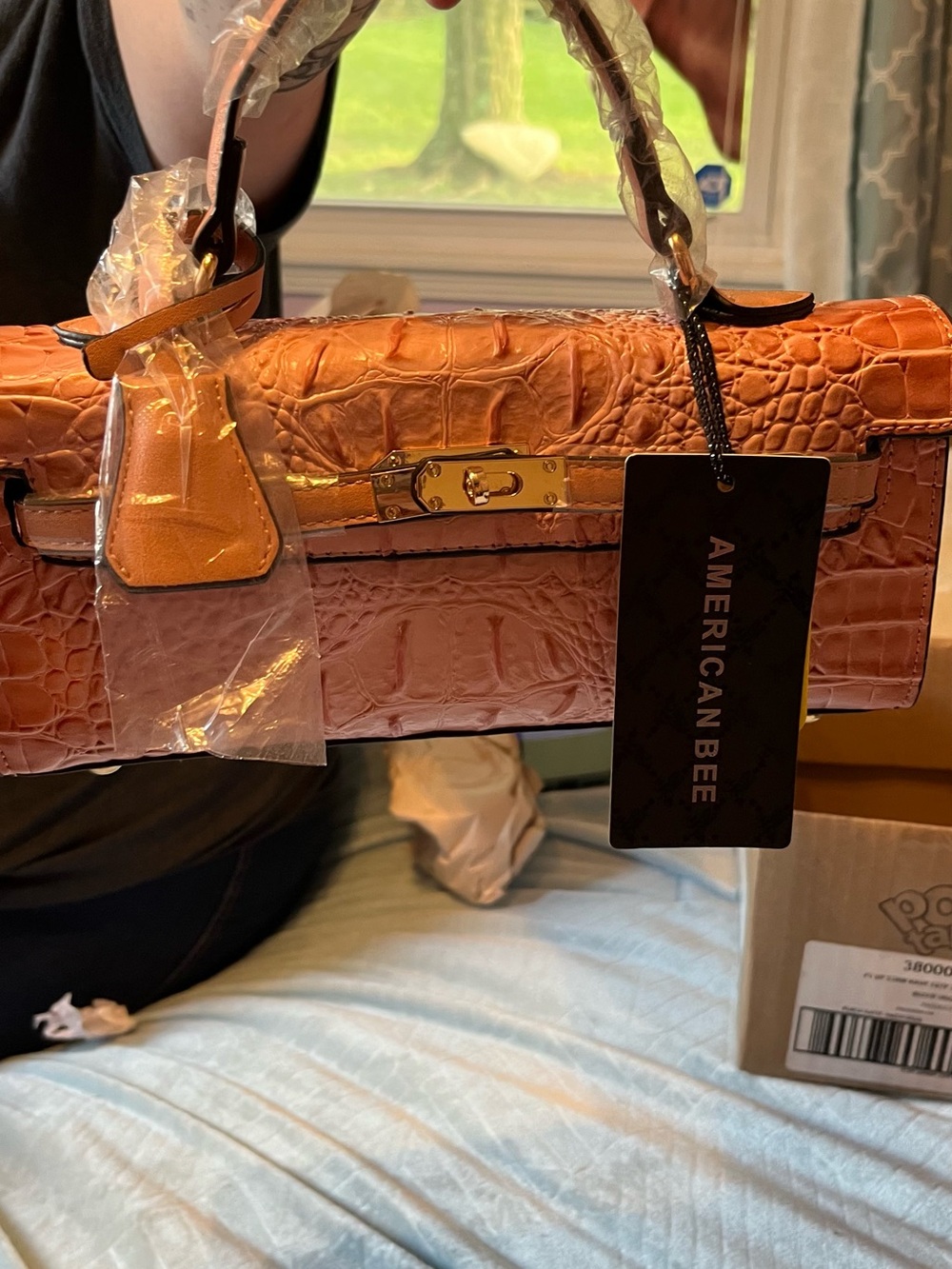 American Bee Croc-Embossed Mini Satchel in Orange